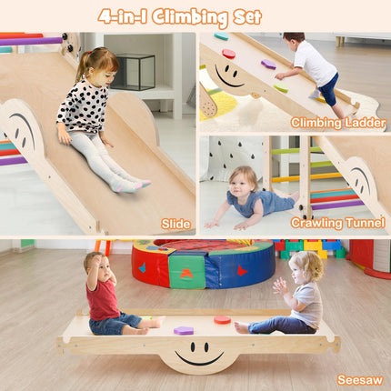 Costzon Climbing Toys for Toddlers, 10 in 1 Foldable Montessori Indoor Wooden Climber Ladder with Reversible Ramp