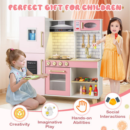 Costzon Kids Kitchen Playset, Wooden Pretend Play Kitchen with BBQ Grill
