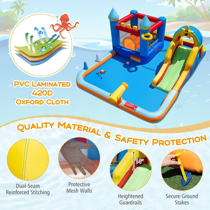 BOUNTECH Inflatable Water Slide w/Splash Pool Basketball Hoop Football Game for Kids 3-12