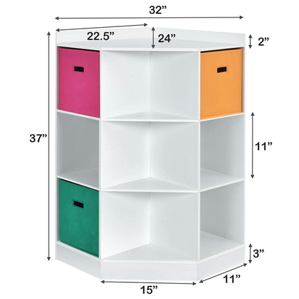 Costzon 9-Cubby Kids Bookcase, Children's Corner Cabinet with 6 Cubes and 3 Shelves, Wooden Toy Organizers and Storage Book Shelves