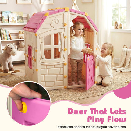 Costzon Kids Outdoor Playhouse with Openable Windows and Door