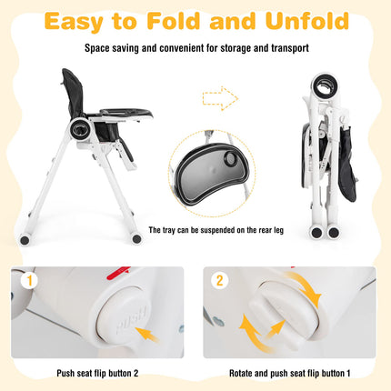 Costzon High Chair for Babies & Toddlers, Foldable Highchair