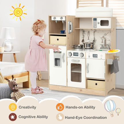 Costzon Kids Kitchen Playset, Wooden Little Chef Pretend Play Kitchen with Deluxe LED Lights