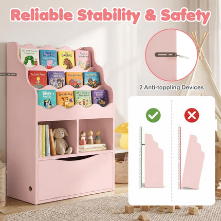 Costzon Kids 3-Tier Bookshelf with Cubes & Flip Down Cabinet