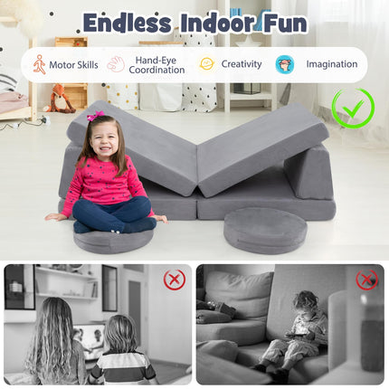 Costzon Modular Kids Play Couch, 6 PCS Toddler Creative Imaginative Furniture Play Set