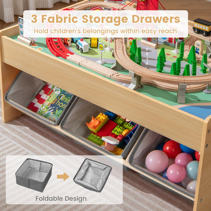 Costzon Train Table 3-in-1 Wooden Activity Table W/ 3 Storage Bins