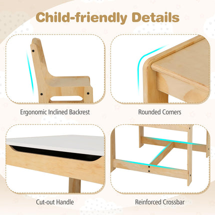 Costzon Kids Table and Chairs 3 in 1 Wooden Activity Desk Set w/Double-Sided Tabletop