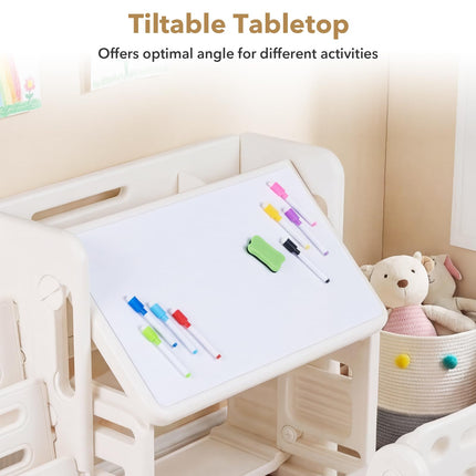 Costzon Toddler Table and Chair Set | Art Desk Set w/Side Bookshelves