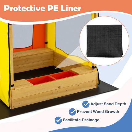 Costzon Kids Wooden Sandbox with Canopy(Yellow&Blue)
