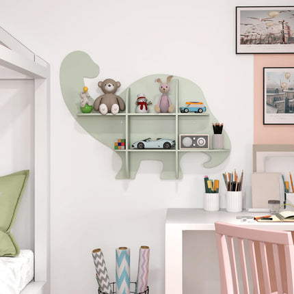 Costzon Dinosaur Wall Mounted Kids Bookshelf, 2 Tier Wooden Nursery Shelves for Toy and Book Storage