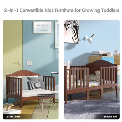 Costzon 2 in 1 Convertible Toddler Bed, Classic Wood Kids Bed, Children Bed Frame Convert to Two Chairs/Sofa/Cribs