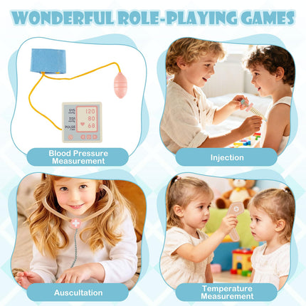 Costzon Kids Doctor Play Set Wooden Pretend Doctor Kit w/ Eye Chart