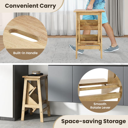 Costzon 3 Tier Folding Step Stool, 3-in-1 Wood Foot Stool Display Storage Shelf Flower Rack for Home