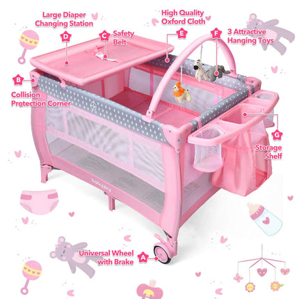 BABY JOY 3 in 1 Portable Pack and Play with Bassinet, Convertible Baby Travel Crib Playard with Changing Table