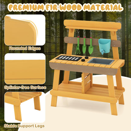 Costzon Mud Kitchen for Kids Outdoor Montessori Pretend Playset w/Removable Faucet