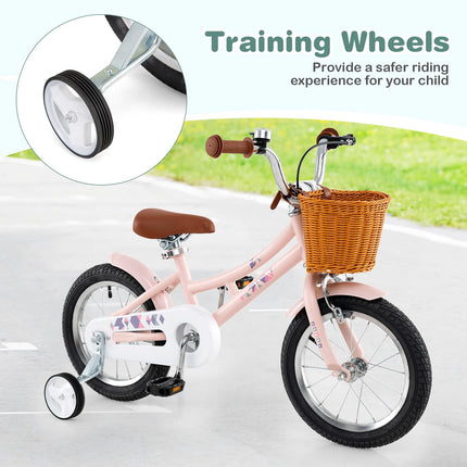 Costzon Kids Bike, 14 Inch Retro Child Bike for 3-5 Years Old with Adjustable Height, Training Wheels