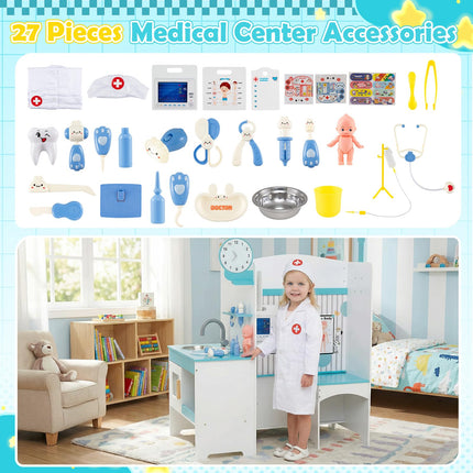 Costzon Wooden Doctor Playset Multi-Sided Pretend Play Doctor's Office