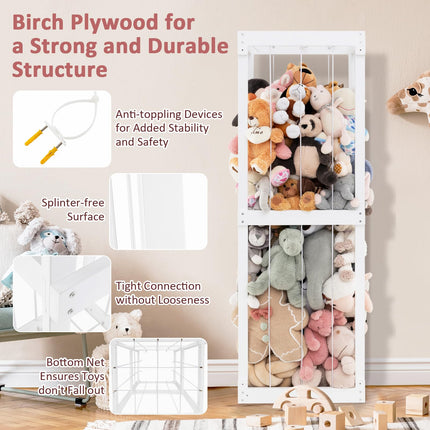 Costzon Extra Large Stuffed Animal Storage, Wooden Stuff Animal Organizer with Elastic Cords