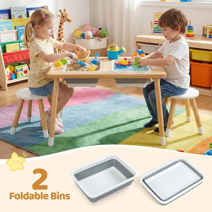 Costzon All-in-One Wooden Kids Activity Table Set w/Double-Sided Boards & 2 Foldable Storage Bins