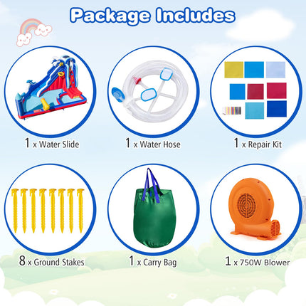 BOUNTECH Inflatable Water Slide, Dolphin Themed Kids Waterslide Park for Outdoor Fun