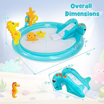 Costzon Inflatable Kiddie Pool Outdoor Kids Summer Playhouse Inflatable Water Park (70'' x 62'' x 26.5'')