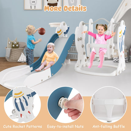 Costzon 4 in 1 Toddler Slide and Swing Set, Rocket Indoor Outdoor Baby Swing w/Slide