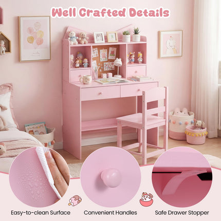 Costzon Kids Desk and Chair Set Girls Desk Student Workstation