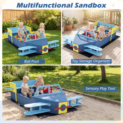 Costzon Sandbox Fir Wood Glider-Shaped Sand Pit Outdoor Playset