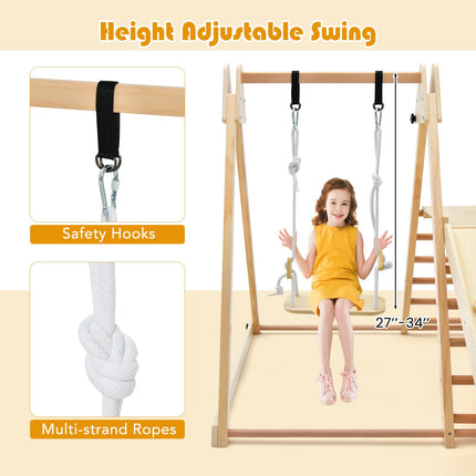 Costzon Indoor Jungle Gym, 5-in-1 Foldable Montessori Climbing Toys for Toddlers w/Double-Sided Slide, Indoor Wooden Playground Climber Playset