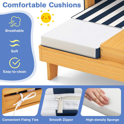 Costzon Kids Lounge Chair Outdoor, Wood Double Seat Chaise Lounge with Canopy
