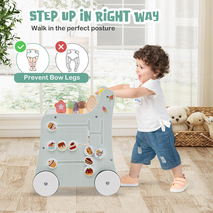 Costzon 2-in-1 Wooden Baby Walker Montessori Activity Center w/Storage