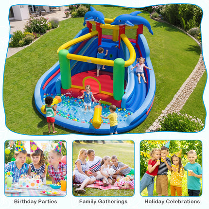 BOUNTECH Inflatable Water Slide | Dolphin Style 6 in 1 Bouncy Castle with Dual Slides