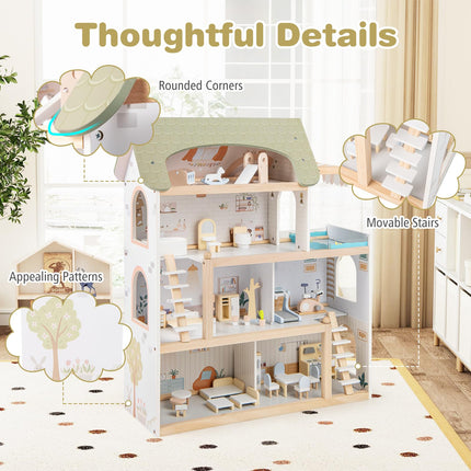 Costzon Wooden Dollhouse Kids DIY Pretend Playhouse