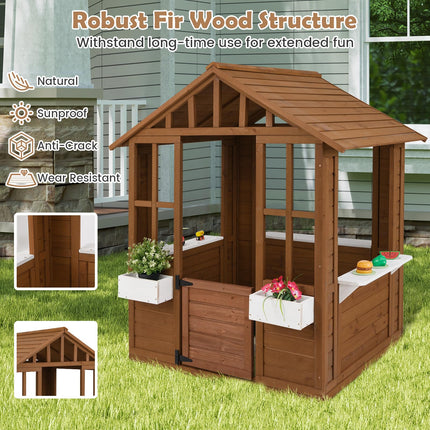 Costzon Fir Wood Adventures Cottage for Children Pretend Activity Play