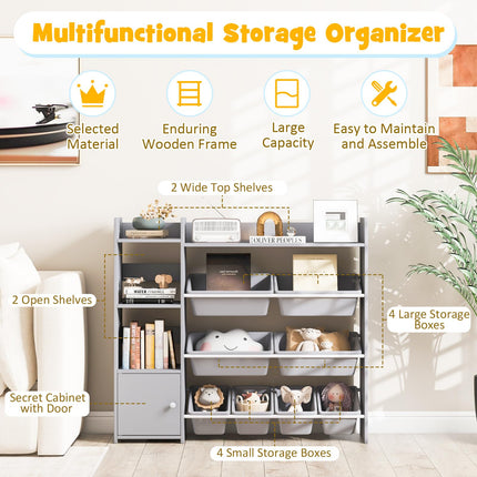 Costzon Kids Toy Storage Organizer, 4-Tier Kids Bookshelf with 8 Toy Organizer Bins