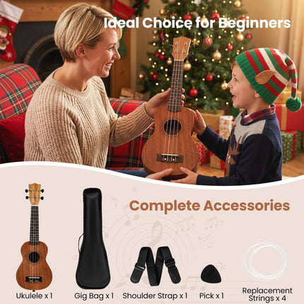 Costzon 21 Inch Soprano Mahogany Ukulele for Beginners with Gig Bag & Pick