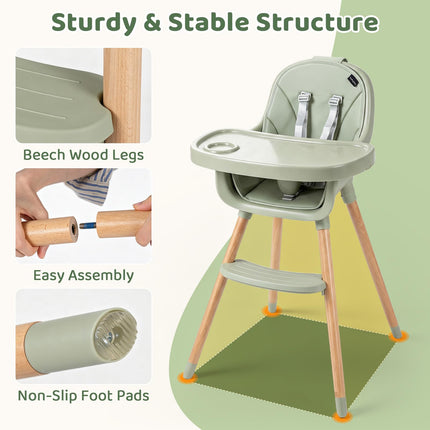 BABY JOY High Chair Convertible Wooden High Chairs for Babies and Toddlers