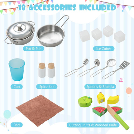 Costzon Kids Kitchen Playset, Wooden Pretend Cooking Toy Set w/Sound