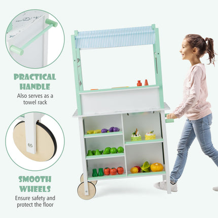 Costzon Double-Sided Play Kitchen & Grocery Store, 2-in-1 Wooden Kids Kitchen Playset