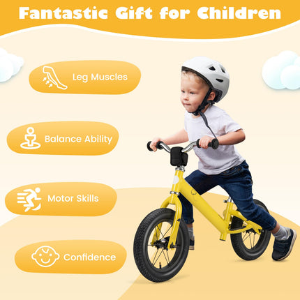 Costzon Toddler Balance Bike, No Pedal 12” Training Bicycle for 3+ Years Old Kids with Rubber Tires and Height Adjustable Handlebar & Seat
