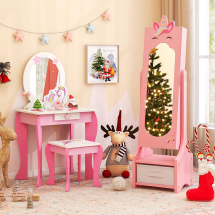 Costzon Kids Vanity Set & Jewelry Armoire Cabinet
