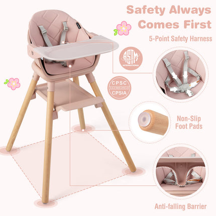 BABY JOY Baby High Chair, 6 in 1 Convertible Wooden High Chair for Babies & Toddlers with Adjustable Legs