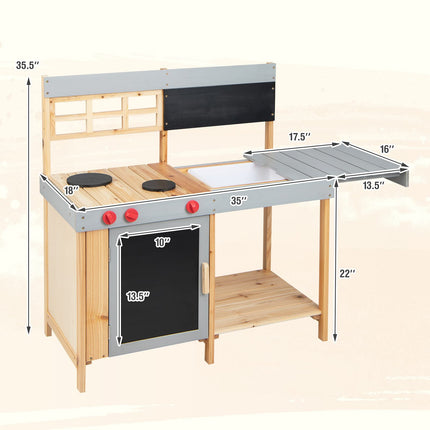 Costzon Mud Kitchen for Kids Outdoor Wooden Pretend Playset with Removable Cover