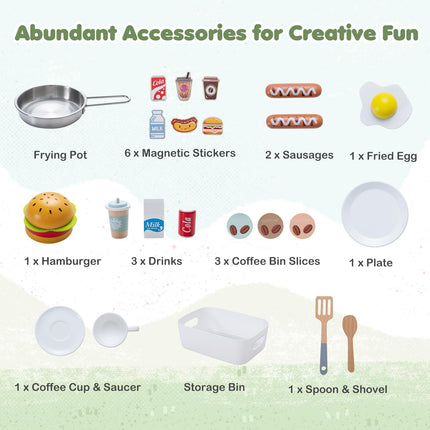 Costzon Wooden Grocery Store Playset | Pretend Play Market Stand Food Cart