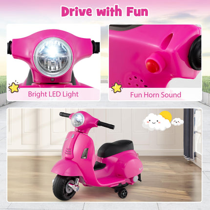 Costzon Toddler Motorcycle, Licensed Vespa Ride on Motorcycle with Training Wheels, Battery Powered Motorbike