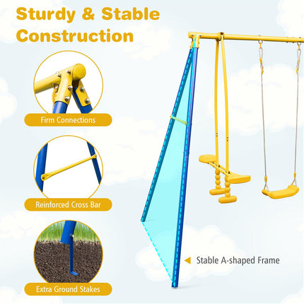 Costzon 440 lbs Swing Set for Backyard, 2-in-1 Heavy Duty Extra Large Metal Swing Frame