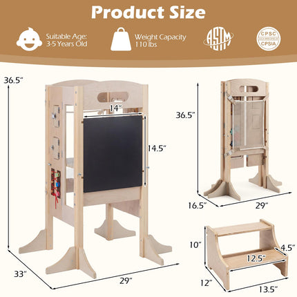 Costzon Foldable Toddler Step Stool Chalkboard & Montessori Games