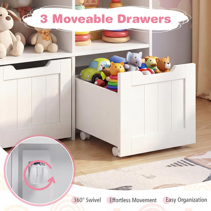 Costzon Kids Bookshelf w/5 Open Cubbies & Hidden Wheels