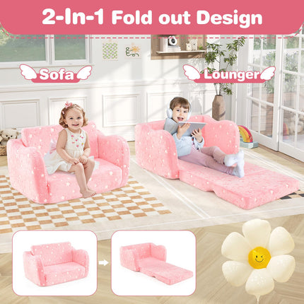 Costzon Kids Couch with Blanket, Glow in The Dark, Folding Toddler Sofa Chair