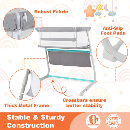 BABY JOY Bassinet, Bedside Crib w/Adjustable Height, Comfy Mattress, Full-Mesh Sides and Storage Pockets (37" x 31.5" x 41.5")